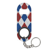 Rot, Weiß, Blaue Raute 4. Juli Glitzer Mini Flaschenöffner (Rückseite)