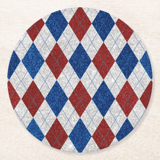 Rot, Weiß, Blaue Raute 4. Juli Glitzer Runder Pappuntersetzer (Vorderseite)