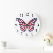 Rot-weiß-blaue Schmetterlingsuhr Große Wanduhr (Zuhause)