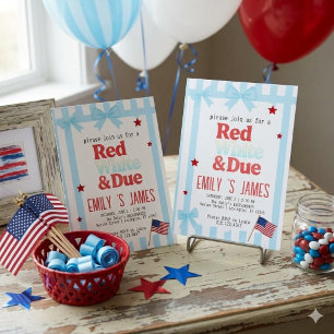 Rot Weiß & Blaue Streifen & Schleifen Baby Shower  Einladung