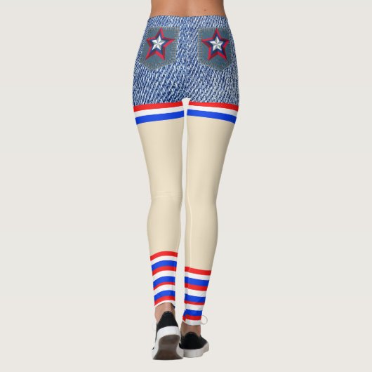Rot, Weiß, Blauer Denim Patriotische Läden wie Hos Leggings (Rückseite)