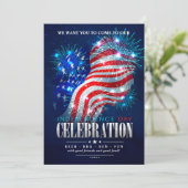 Rot, Weiß, Blauer Feuerwerk 4. Juli Party Einladung (Stehend Vorderseite)