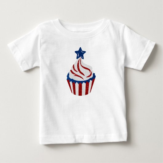 Rot, Weiß, Blauer Juli 4 Glitzer Cupcake Baby T-shirt (Vorderseite)