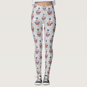 Rot, Weiß, Blauer Juli 4 Glitzer Cupcake Leggings