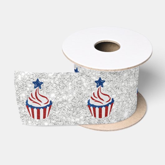 Rot, Weiß, Blauer Juli 4 Glitzer Cupcake Satinband (Spule)