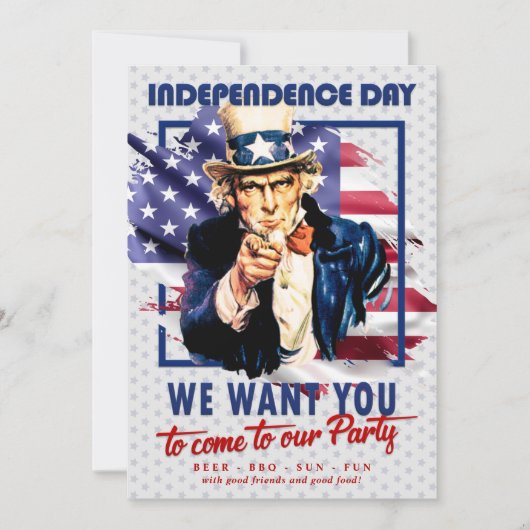 Rot, Weiß, Blauer Onkel Sam 4. Juli Einladung (Vorderseite)