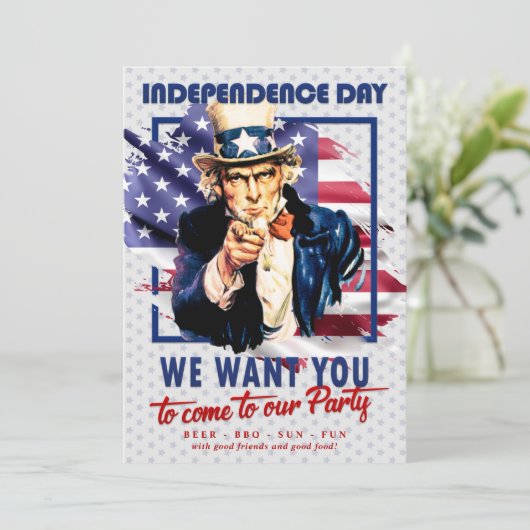 Rot, Weiß, Blauer Onkel Sam 4. Juli Einladung (Stehend Vorderseite)