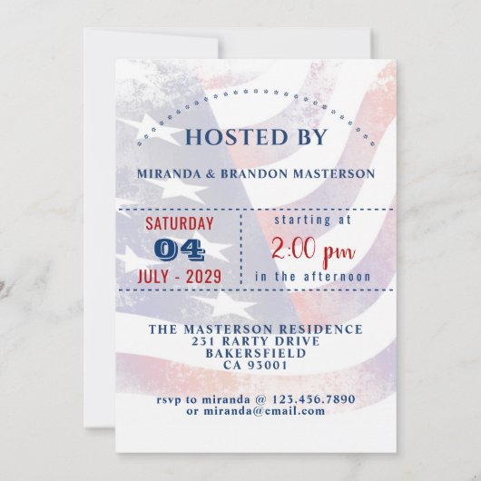 Rot, Weiß, Blauer Onkel Sam 4. Juli Einladung (Rückseite)