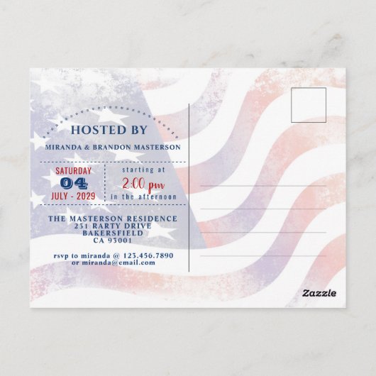 Rot, Weiß, Blauer Onkel Sam 4. Juli Einladung Postkarte (Rückseite)