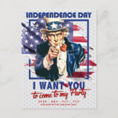 Rot, Weiß, Blauer Onkel Sam 4. Juli Einladung Postkarte (Vorderseite)