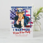 Rot, Weiß, Blauer Onkel Sam 4. Juli Party Einladung (Stehend Vorderseite)