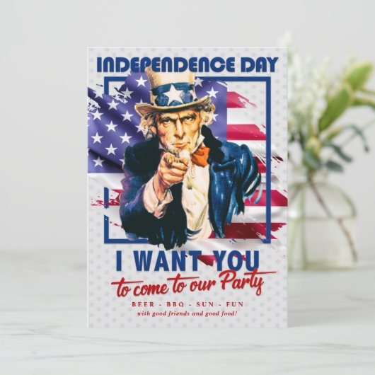 Rot, Weiß, Blauer Onkel Sam 4. Juli Party Einladung (Stehend Vorderseite)
