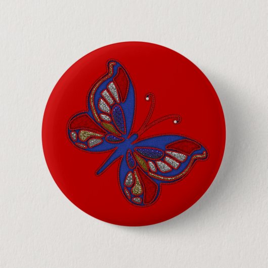 Rot-Weiß-Blauer Schmetterlingskopf Button (Vorderseite)