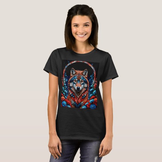 Rot, Weiß, Blauer Wolf T-Shirt (Vorne ganz)