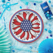 Rot, Weiß, Blaues Patriotisches Sonnenblumen Pappteller (Party)