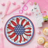 Rot, Weiß, Blaues Patriotisches Sonnenblumen Pappteller (Party)