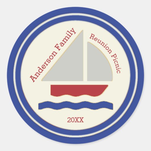 Rot, Weiß, Blue Nautic Sailboat Sticker (Vorderseite)