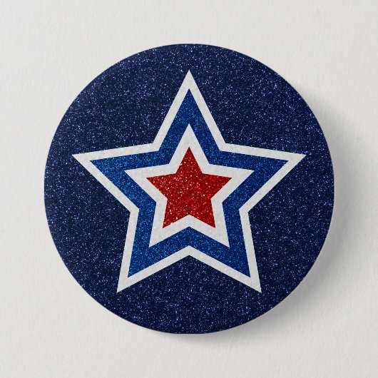 Rot, Weiß, Blue Star 4. Juli Glitzer Button (Vorderseite)