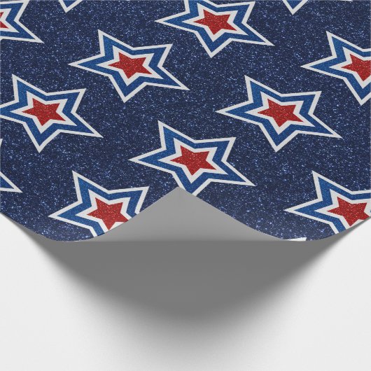 Rot, Weiß, Blue Star 4. Juli Glitzer Geschenkpapier (Ecke)