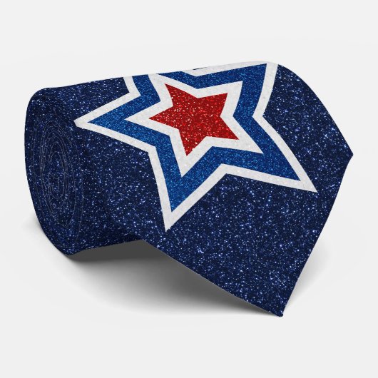 Rot, Weiß, Blue Star 4. Juli Glitzer Krawatte (Gerollt)