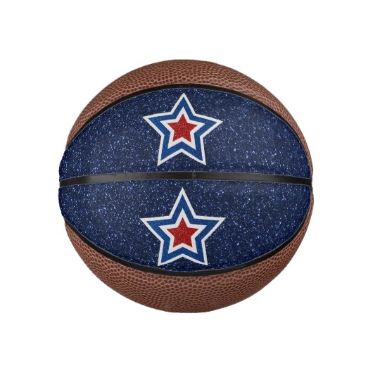 Rot, Weiß, Blue Star 4. Juli Glitzer Mini Basketball (Vorderseite)