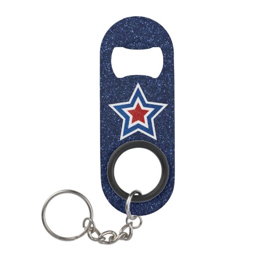 Rot, Weiß, Blue Star 4. Juli Glitzer Mini Flaschenöffner (Vorderseite)