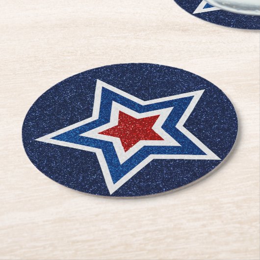 Rot, Weiß, Blue Star 4. Juli Glitzer Runder Pappuntersetzer (Angewinkelt)