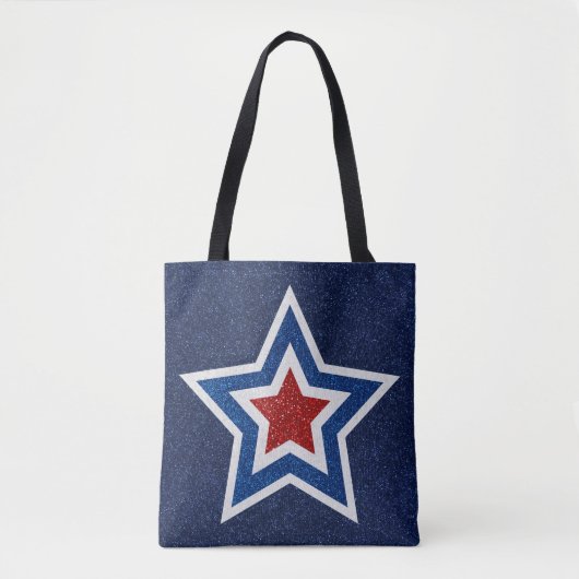 Rot, Weiß, Blue Star 4. Juli Glitzer Tasche (Vorderseite)