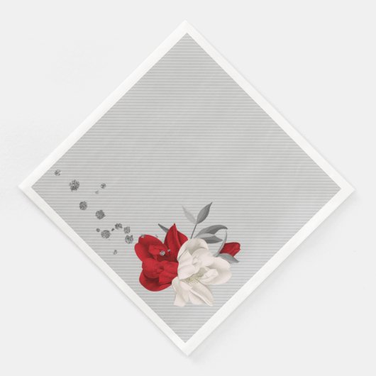 Rot-Weiß-Blume auf grauem Hintergrund Hochzeit Serviette (Ecke)
