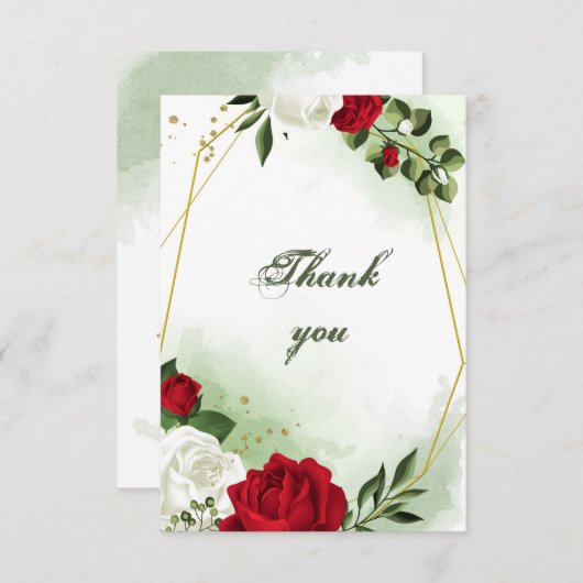Rot-Weiß-Blume, geometrisch goldfarben Dankeskarte (Vorne/Hinten)