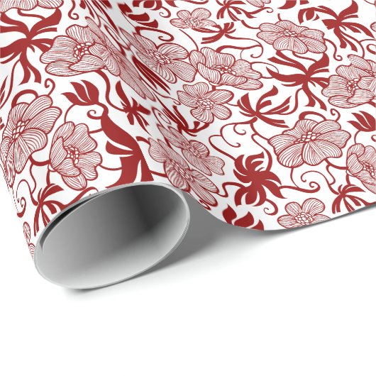 Rot-Weiß-Blume Geschenkpapier (Rolleneckpunkt)
