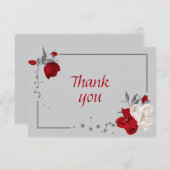 Rot-Weiß-Blume, graue Blätter, botanisch Dankeskarte (Vorne/Hinten)