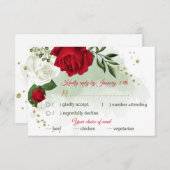 Rot-Weiß-Blume, grüne Speisen RSVP Karte (Vorne/Hinten)