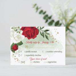 Rot-Weiß-Blume, grüne Speisen RSVP Karte