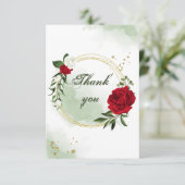 Rot-Weiß-Blume-Grünkranz Dankeskarte (Stehend Vorderseite)