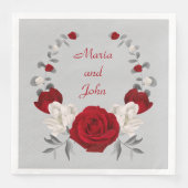 Rot-Weiß-Blume-Kranzehe Serviette (Vorderseite)