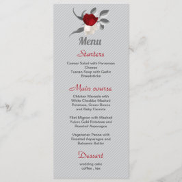 Rot-Weiß-Blume, silberne Blätter Hochzeit Menükarte