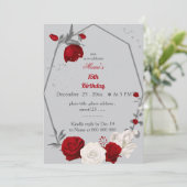Rot-Weiß-Blume zum Geburtstag Einladung (Stehend Vorderseite)