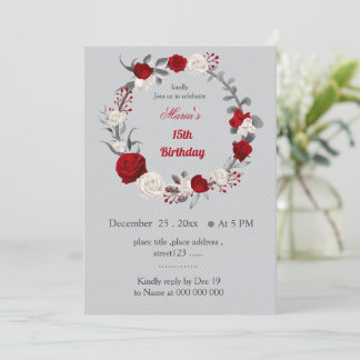 Rot-Weiß-Blume zum Geburtstag Einladung