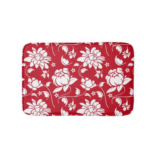 Rot-Weiß-Blumen-Damaskusmuster Badematte (Vorderseite)