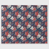 Rot-Weiß-Blumenmuster auf Deep Navy Geschenkpapier (Flach)
