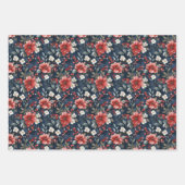 Rot-Weiß-Blumenmuster auf Deep Navy Geschenkpapier Set (Vorderseite 3)