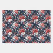 Rot-Weiß-Blumenmuster auf Deep Navy Geschenkpapier Set (Vorderseite 2)