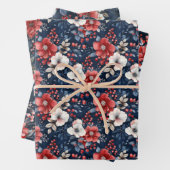 Rot-Weiß-Blumenmuster auf Deep Navy Geschenkpapier Set (Beispiel)