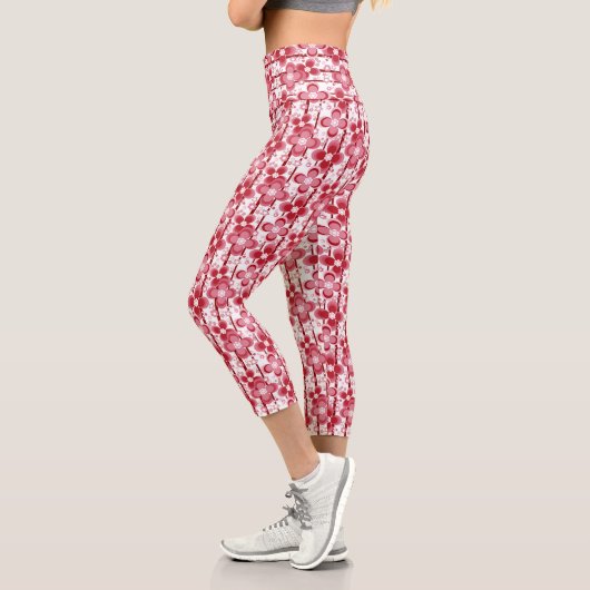 Rot-Weiß-Blumenmuster Capri Leggings (Links)
