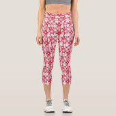 Rot-Weiß-Blumenmuster Capri Leggings (Vorderseite)