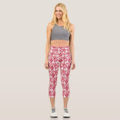 Rot-Weiß-Blumenmuster Capri Leggings (Vorderseite)
