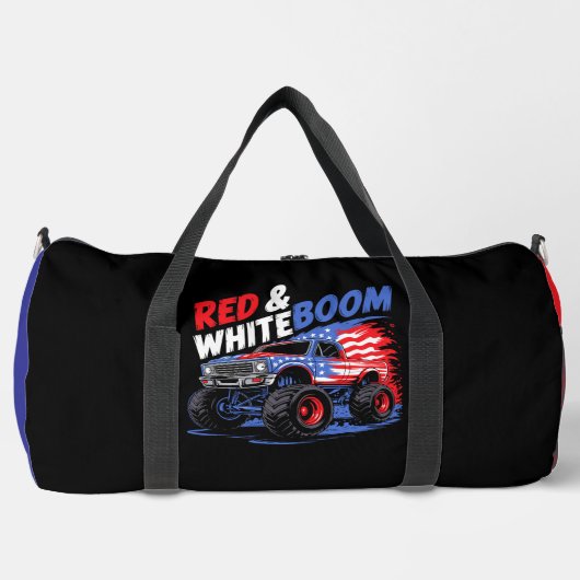 Rot-Weiß-Boom-Monstertruck Duffle Bag (Vorderseite)