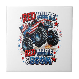Rot Weiß Boom Monstertruck Fliese