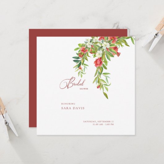 Rot-Weiß-Brautparty Piazza della Riforma Einladung (Vorderseite/Rückseite Beispiel)